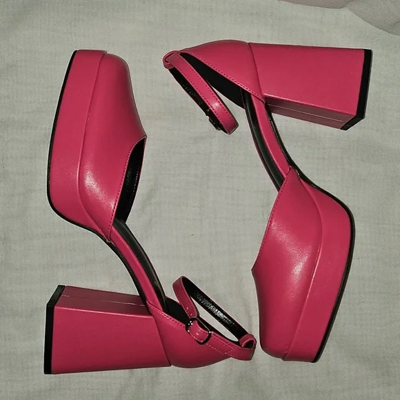 🟢 Pink Square Toe Chunky Heels Maryjanes Size 8 - Picture 4 of 9